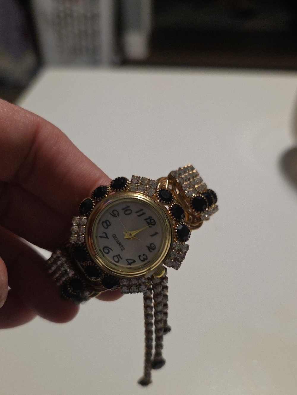 Vintage Gold and Black Crystal Women's Dress Watch